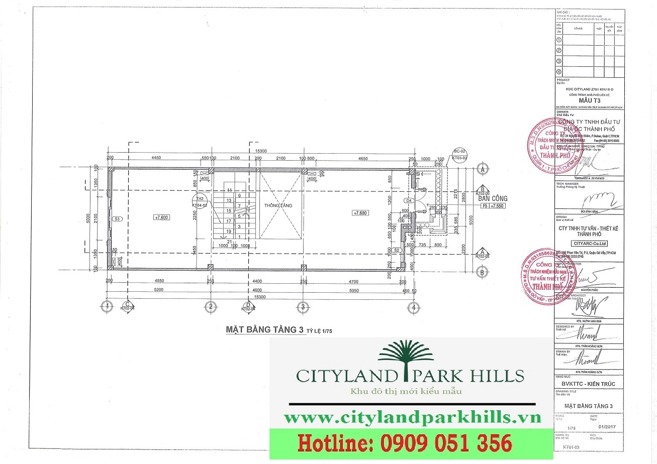 Nhà phố dự án Cityland Park Hills mẫu T3 tầng 3